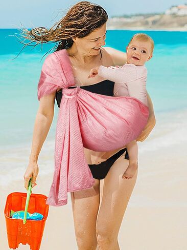 Blue Water Baby Carrier Wrap Sling for Summer Pool Water Adventures | Lightweight Breathable Mesh, Dry Fast, Supersoft, Adjustable Shoulder for Customizable Comfort, for Newborn Infant to Toddler in Saudi Arabia