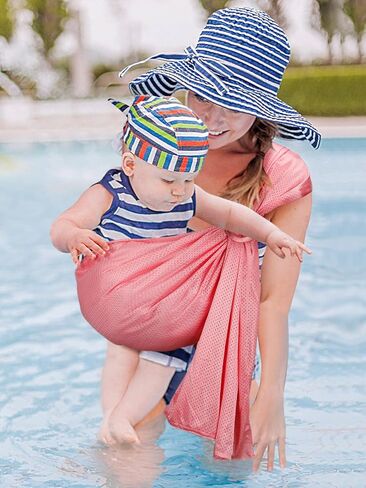 Blue Water Baby Carrier Wrap Sling for Summer Pool Water Adventures | Lightweight Breathable Mesh, Dry Fast, Supersoft, Adjustable Shoulder for Customizable Comfort, for Newborn Infant to Toddler in Saudi Arabia