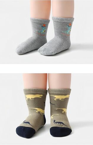 جوارب JUNOAI للأطفال الصغار مضادة للانزلاق - جوارب قطنية مضادة للانزلاق مع مقابض للأطفال الرضع من عمر 0 ​​إلى 7 سنوات (عبوة من 12 قطعة) in Kuwait