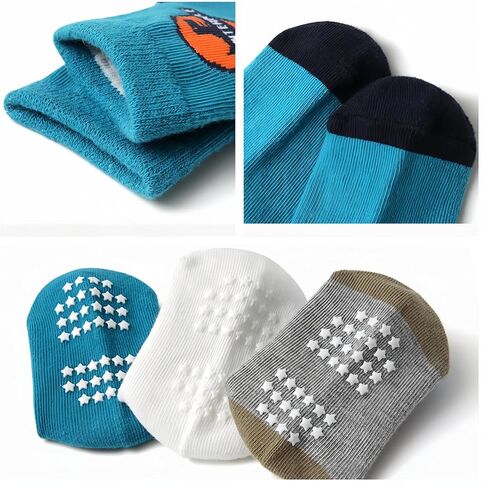 جوارب JUNOAI للأطفال الصغار مضادة للانزلاق - جوارب قطنية مضادة للانزلاق مع مقابض للأطفال الرضع من عمر 0 ​​إلى 7 سنوات (عبوة من 12 قطعة) in Kuwait