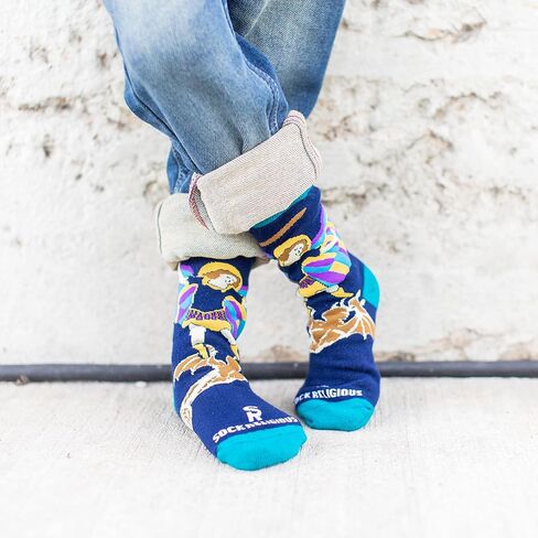 Sock Religious St. Michael Navy and Sky Blue Polyester Blend Novelty Religious Socks, Youth in Kuwait