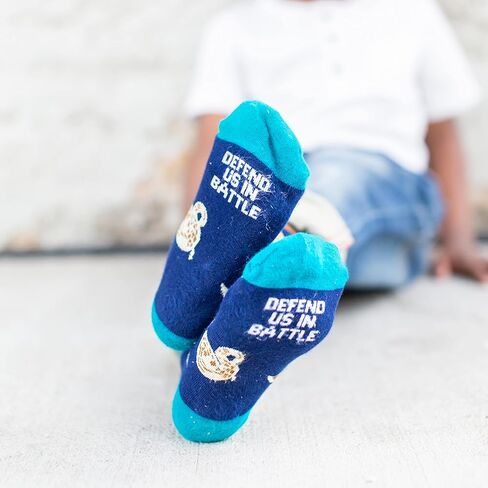 Sock Religious St. Michael Navy and Sky Blue Polyester Blend Novelty Religious Socks, Youth in Kuwait