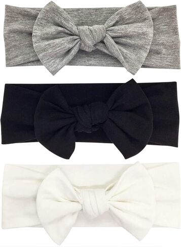 BABYGIZ Baby Girl Headbands-Infant,Toddler Cotton Handmade Hairbands with Bows Child Hair Accessories (Black, Gray, White, 3) in Kuwait