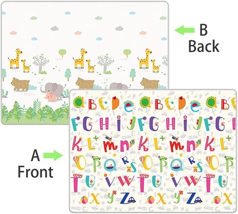 HOMTOL سجادة لعب قابلة للعكس مقاس 59 بوصة × 70 بوصة، سجادة لعب للأطفال للأرضية، سجادة للزحف، سجادات أنشطة للأطفال من الإسفنج XPE، سجادات لعب للأطفال الصغار غير قابلة للانزلاق مزدوجة الجوانب in Kuwait