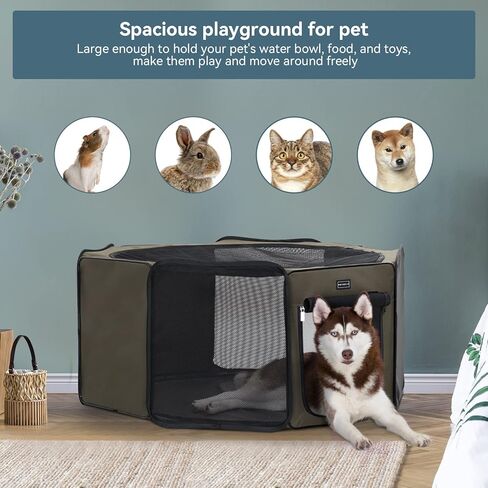 Petsfit قفص لعب للكلاب الكبيرة/القطط/الأرنب/الفرخ، قاعدة مطلية بالبولي فينيل كلوريد قابلة للإزالة وسهلة التنظيف، قفص لعب للكلاب للاستخدام الداخلي/الخارجي/السفر، كبير (45.5 بوصة × 45.5 بوصة × 21 بوصة) in Kuwait