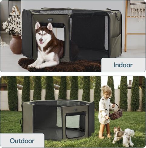 Petsfit قفص لعب للكلاب الكبيرة/القطط/الأرنب/الفرخ، قاعدة مطلية بالبولي فينيل كلوريد قابلة للإزالة وسهلة التنظيف، قفص لعب للكلاب للاستخدام الداخلي/الخارجي/السفر، كبير (45.5 بوصة × 45.5 بوصة × 21 بوصة) in Kuwait