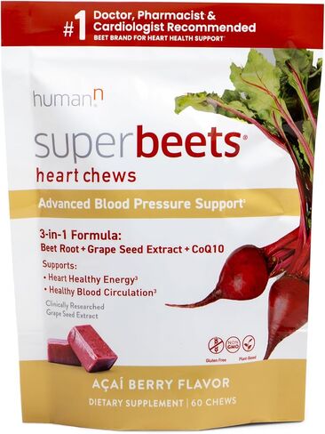humanN SuperBeets Heart Chews Advanced - 3-in-1 Formula with Beetroot, Grape Seed Extract, & CoQ10, 60 Count in Kuwait