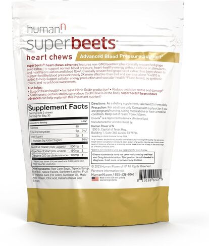 humanN SuperBeets Heart Chews Advanced - 3-in-1 Formula with Beetroot, Grape Seed Extract, & CoQ10, 60 Count in Kuwait