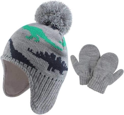 Duoyeree بيبي بوي الشتاء قبعة ديناصور القفازات الدافئة طقم أربطة عنق الوليد Pompom قبعة قفازات طفل الصوف سماعات الأذن قبعات in Kuwait