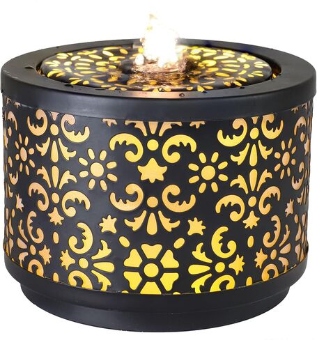 Sunnydaze Filigree Cutout Indoor Tabletop Water Fountain with Lights - 5.5-Inch H - Electric Submersible Pump - Black in Saudi Arabia