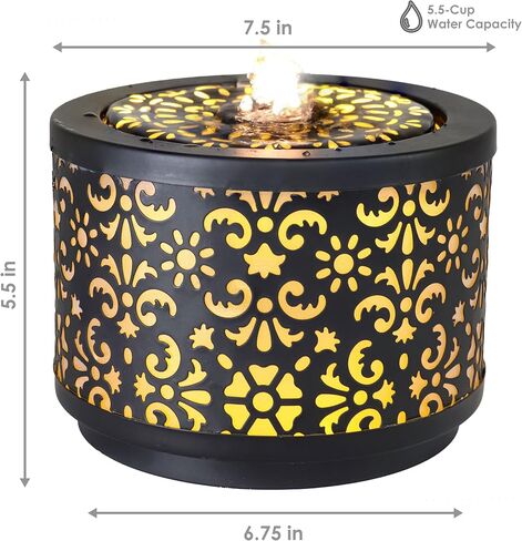 Sunnydaze Filigree Cutout Indoor Tabletop Water Fountain with Lights - 5.5-Inch H - Electric Submersible Pump - Black in Saudi Arabia