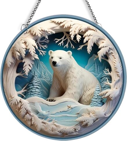 MATIHAY Polar Bear Christmas Decorations, Snowman/Polar Bear in Snowfield Acrylic Window Hanging Wall Decor, Polar Bear Nursery Decor Birthday Gifts (Polar Bear,S) in Kuwait