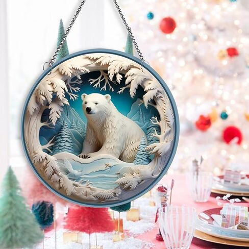 MATIHAY Polar Bear Christmas Decorations, Snowman/Polar Bear in Snowfield Acrylic Window Hanging Wall Decor, Polar Bear Nursery Decor Birthday Gifts (Polar Bear,S) in Kuwait