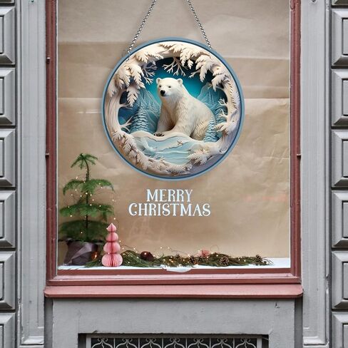 MATIHAY Polar Bear Christmas Decorations, Snowman/Polar Bear in Snowfield Acrylic Window Hanging Wall Decor, Polar Bear Nursery Decor Birthday Gifts (Polar Bear,S) in Kuwait