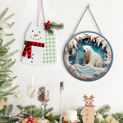 MATIHAY Polar Bear Christmas Decorations, Snowman/Polar Bear in Snowfield Acrylic Window Hanging Wall Decor, Polar Bear Nursery Decor Birthday Gifts (Polar Bear,S) in Kuwait
