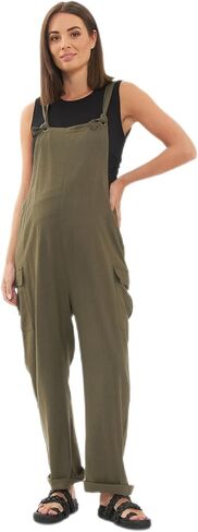 Ripe Maternity Cargo Pocket Linen Jumpsuit in Olive in Saudi Arabia