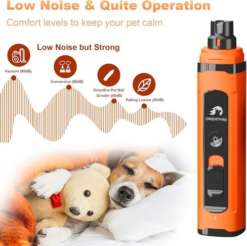 مطحنة أظافر الكلاب من أورينت فاير هادئة (45 ديسيبل)، ماكينة تشذيب أظافر الحيوانات الأليفة الكهربائية الاحترافية بسرعتين مع أضواء LED للكلاب الصغيرة والقطط، أداة تزيين منخفضة الضوضاء وغير مؤلمة مع عجلتين للطحن in Kuwait