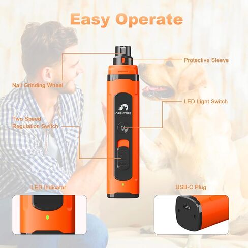 مطحنة أظافر الكلاب من أورينت فاير هادئة (45 ديسيبل)، ماكينة تشذيب أظافر الحيوانات الأليفة الكهربائية الاحترافية بسرعتين مع أضواء LED للكلاب الصغيرة والقطط، أداة تزيين منخفضة الضوضاء وغير مؤلمة مع عجلتين للطحن in Kuwait
