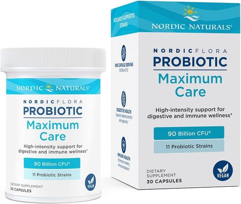 Nordic Naturals Nordic Flora Probiotic Women's Balance - 30 كبسولة - 12 سلالة بروبيوتيك مع 60 مليار ثقافة - دعم معوي، صحة المهبل - نباتي - 30 حصة in Kuwait