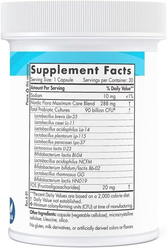 Nordic Naturals Nordic Flora Probiotic Women's Balance - 30 كبسولة - 12 سلالة بروبيوتيك مع 60 مليار ثقافة - دعم معوي، صحة المهبل - نباتي - 30 حصة in Kuwait