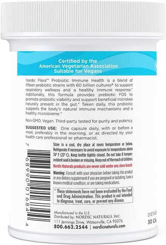 Nordic Naturals Nordic Flora Probiotic Women's Balance - 30 كبسولة - 12 سلالة بروبيوتيك مع 60 مليار ثقافة - دعم معوي، صحة المهبل - نباتي - 30 حصة in Kuwait