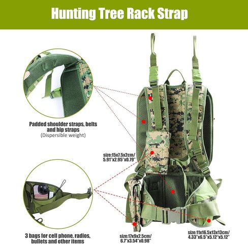 Treerit Tree Stand Backpack Straps, Padded Tree Stand Carry Straps with 8 Connection Strap & 3 Pockets, Lightweight & Quiet Tree Stand Accessories for Hunting, Universal Treestand Carrier in Saudi Arabia