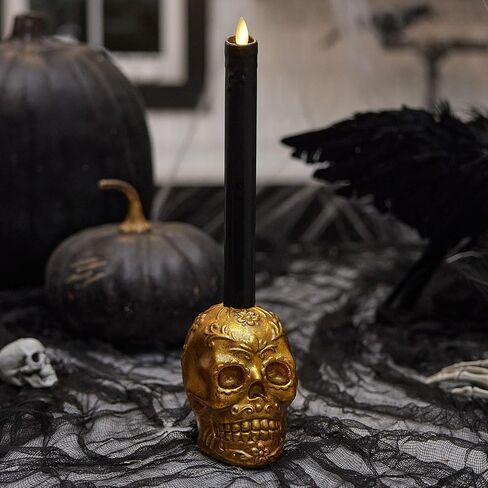 Luminara Day of The Dead Skull - تناسب شمعدان LED/شموع مستدقة مقاس 1 بوصة (تباع بشكل منفصل) - 3.75 بوصة × 4.25 بوصة - للهالوين أو Dia de Los Muertos Ofrenda - أسود in Kuwait