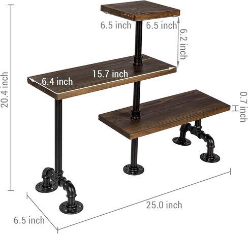 MyGift 3 Tier Industrial Black Metal Pipe and Rustic Burnt Solid Wood Adjustable Kitchen Countertop Corner Shelf Storage Organizer Rack in Saudi Arabia
