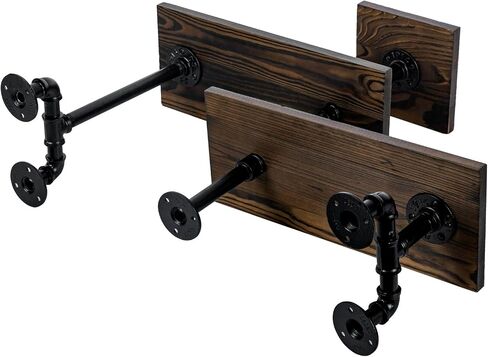 MyGift 3 Tier Industrial Black Metal Pipe and Rustic Burnt Solid Wood Adjustable Kitchen Countertop Corner Shelf Storage Organizer Rack in Saudi Arabia
