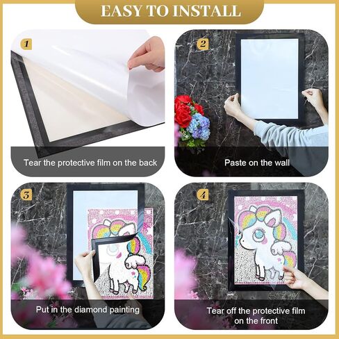 Yulejo 4 Pieces Diamond Picture Frame Magnetic Diamond Art Frames Self Adhesive Frames Magnetic PVC Photo Frame Double Sided Sign Holder Frames for Wall Home Office School (Silver) in Saudi Arabia