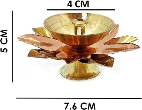 Craftsman 12 Pc Set of Brass Copper Lotus Flower Petals Kamal Shape Metal Akand Diya for Traditional Indian Festive Diwali Deepawali Puja Pooja Dia Home Temple Decoration Oil Lamp Gift Items in Kuwait