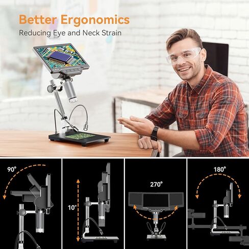 مجهر رقمي Elikliv EDM201 SE مقاس 7 بوصات مع حامل مقاس 10 بوصات - مجهر للعملات المعدنية 1200X مع شاشة - مكبر للعملات المعدنية بدقة 12 ميجابكسل مع ضوء، وشاشة IPS مقاس 7 بوصات، و10 مصابيح LED، ومتوافق مع Windows/Mac in Kuwait