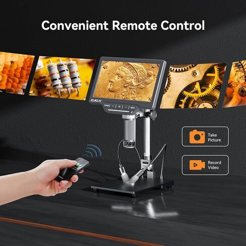 مجهر رقمي Elikliv EDM201 SE مقاس 7 بوصات مع حامل مقاس 10 بوصات - مجهر للعملات المعدنية 1200X مع شاشة - مكبر للعملات المعدنية بدقة 12 ميجابكسل مع ضوء، وشاشة IPS مقاس 7 بوصات، و10 مصابيح LED، ومتوافق مع Windows/Mac in Kuwait