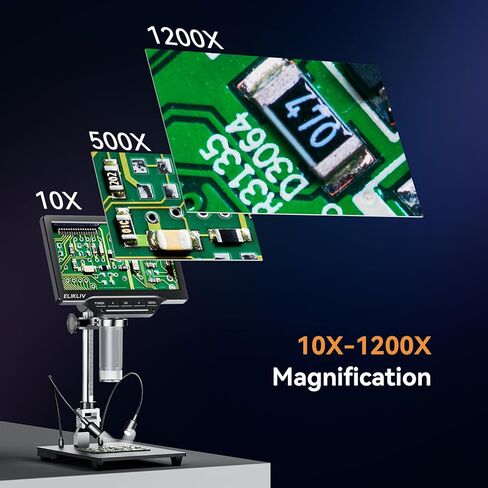 مجهر رقمي Elikliv EDM201 SE مقاس 7 بوصات مع حامل مقاس 10 بوصات - مجهر للعملات المعدنية 1200X مع شاشة - مكبر للعملات المعدنية بدقة 12 ميجابكسل مع ضوء، وشاشة IPS مقاس 7 بوصات، و10 مصابيح LED، ومتوافق مع Windows/Mac in Kuwait