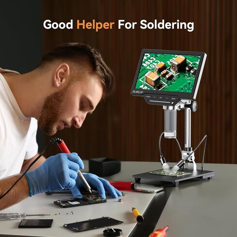 مجهر رقمي Elikliv EDM201 SE مقاس 7 بوصات مع حامل مقاس 10 بوصات - مجهر للعملات المعدنية 1200X مع شاشة - مكبر للعملات المعدنية بدقة 12 ميجابكسل مع ضوء، وشاشة IPS مقاس 7 بوصات، و10 مصابيح LED، ومتوافق مع Windows/Mac in Kuwait