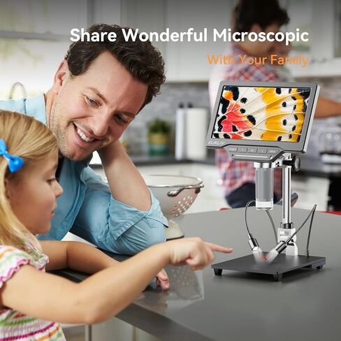 مجهر رقمي Elikliv EDM201 SE مقاس 7 بوصات مع حامل مقاس 10 بوصات - مجهر للعملات المعدنية 1200X مع شاشة - مكبر للعملات المعدنية بدقة 12 ميجابكسل مع ضوء، وشاشة IPS مقاس 7 بوصات، و10 مصابيح LED، ومتوافق مع Windows/Mac in Kuwait
