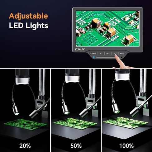 مجهر رقمي Elikliv EDM201 SE مقاس 7 بوصات مع حامل مقاس 10 بوصات - مجهر للعملات المعدنية 1200X مع شاشة - مكبر للعملات المعدنية بدقة 12 ميجابكسل مع ضوء، وشاشة IPS مقاس 7 بوصات، و10 مصابيح LED، ومتوافق مع Windows/Mac in Kuwait