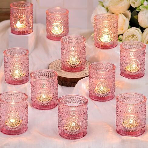 Amber Votive Candle Holders Set of 36- Glass Candle Holders Bulk for Flameless LED Tea Waxes, Vintage Candle Holder for Wedding & Home Table Decor, Vintage Parties in Kuwait