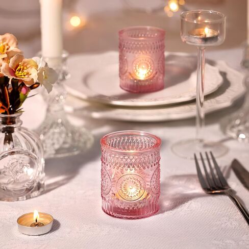 Amber Votive Candle Holders Set of 36- Glass Candle Holders Bulk for Flameless LED Tea Waxes, Vintage Candle Holder for Wedding & Home Table Decor, Vintage Parties in Kuwait