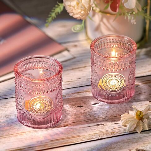 Amber Votive Candle Holders Set of 36- Glass Candle Holders Bulk for Flameless LED Tea Waxes, Vintage Candle Holder for Wedding & Home Table Decor, Vintage Parties in Kuwait