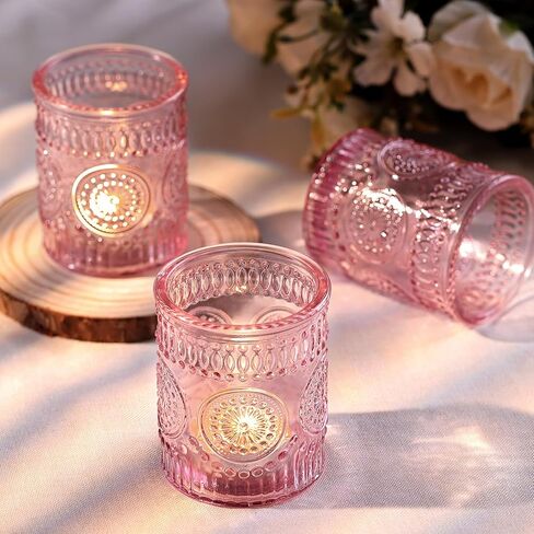Amber Votive Candle Holders Set of 36- Glass Candle Holders Bulk for Flameless LED Tea Waxes, Vintage Candle Holder for Wedding & Home Table Decor, Vintage Parties in Kuwait