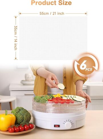 6 عبوات من أوراق مجفف السيليكون (14 × 21 بوصة) حصيرة شبكية من السيليكون غير لاصقة ممتازة لمجفف طعام الفواكه، بطانات صينية تجفيف قابلة لإعادة الاستخدام للفواكه واللحوم والخضروات والأعشاب in Kuwait