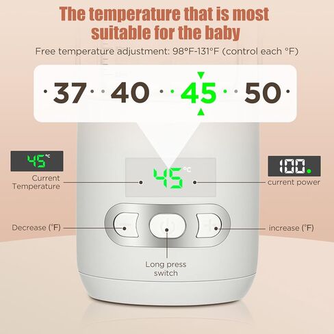 جهاز تسخين الزجاجات المحمول، جهاز تسخين زجاجات الأطفال اللاسلكي القابل لإعادة الشحن بقدرة 15000 مللي أمبير في الساعة، جهاز تسخين الزجاجات لحليب الأم، 98 درجة فهرنهايت - 131 درجة فهرنهايت/زجاج مزدوج/معتمد من قبل السلطات، مجاني - شحن سريع/فرشاة in Kuwait