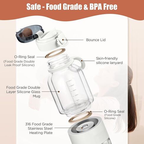 جهاز تسخين الزجاجات المحمول، جهاز تسخين زجاجات الأطفال اللاسلكي القابل لإعادة الشحن بقدرة 15000 مللي أمبير في الساعة، جهاز تسخين الزجاجات لحليب الأم، 98 درجة فهرنهايت - 131 درجة فهرنهايت/زجاج مزدوج/معتمد من قبل السلطات، مجاني - شحن سريع/فرشاة in Kuwait