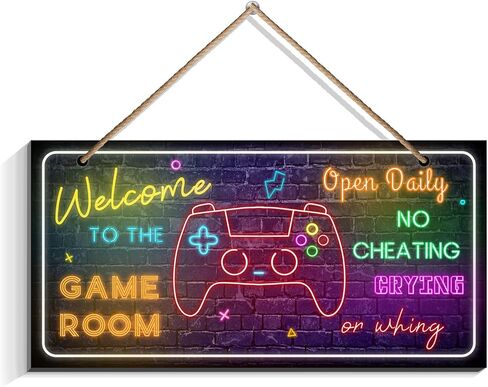 Welcome To The Game Room Open Daily No Cheating Crying sign - Game Room Accessoriess, Game Wall Decor For Boys Room, Bedroom Gamers Gift (6 x 12) in Kuwait