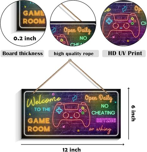 Welcome To The Game Room Open Daily No Cheating Crying sign - Game Room Accessoriess, Game Wall Decor For Boys Room, Bedroom Gamers Gift (6 x 12) in Kuwait