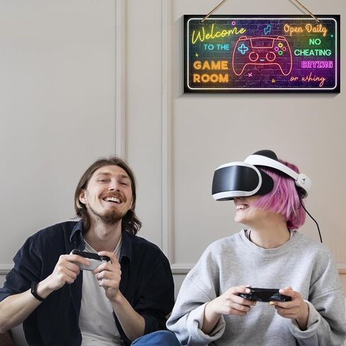 Welcome To The Game Room Open Daily No Cheating Crying sign - Game Room Accessoriess, Game Wall Decor For Boys Room, Bedroom Gamers Gift (6 x 12) in Kuwait
