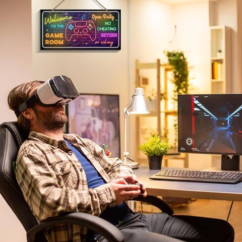 Welcome To The Game Room Open Daily No Cheating Crying sign - Game Room Accessoriess, Game Wall Decor For Boys Room, Bedroom Gamers Gift (6 x 12) in Kuwait