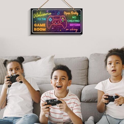 Welcome To The Game Room Open Daily No Cheating Crying sign - Game Room Accessoriess, Game Wall Decor For Boys Room, Bedroom Gamers Gift (6 x 12) in Kuwait