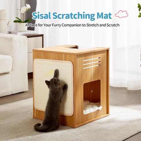 منزل للقطط في الاماكن المغلقة من ميد فور بتس، كهف خشبي مخفي للقطط الصغيرة مع وسادة خدش، سرير للقطط مع حاجز شفاف قابل للتعديل، خزانة مخبأة بتصميم مكعب عصري لطيف للحيوانات الاليفة الصغيرة التي يقل وزنها in Kuwait